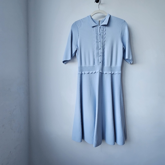Ted Baker Baby Blue Scallop Trim Knit Skater Dress - Picture 7 of 15